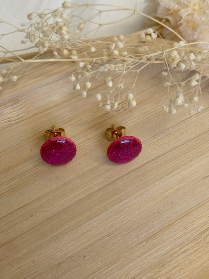 Puces d'oreilles rondes paillettes fushia