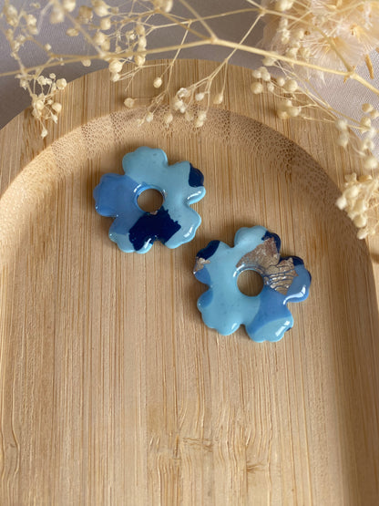 Pampilles fleurs 25mm bleu argent