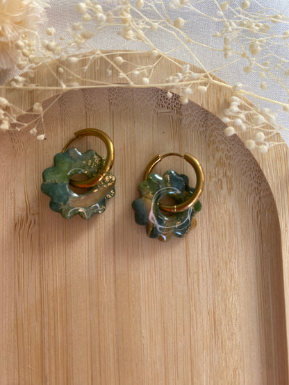 Pampilles mini fleurs 17mm marbré vert doré bronze