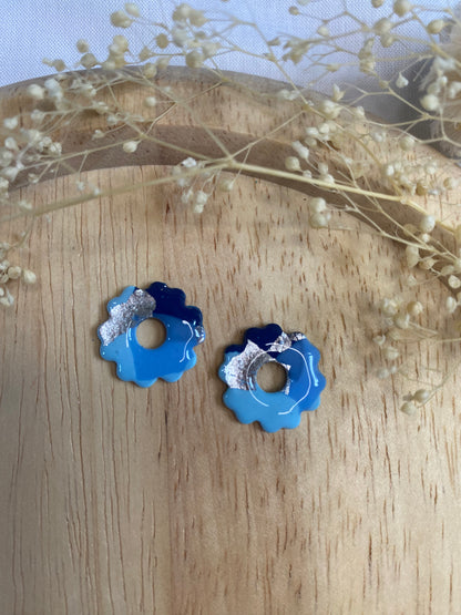 Pampilles mini fleurs 17mm bleu argent