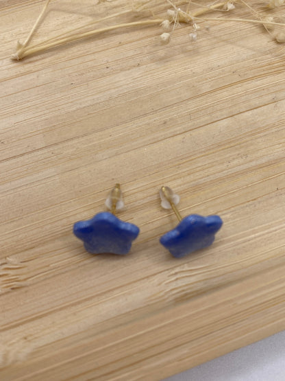 Puces d'oreilles étoiles bleu nacré argent