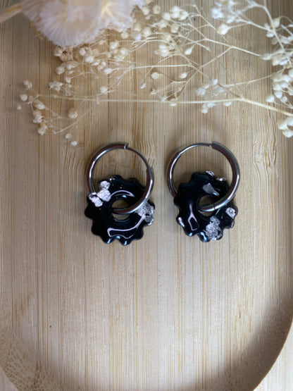 Pampilles mini fleurs 17mm noir argent