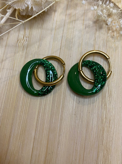 Pampilles rondes 20mm vert et paillettes