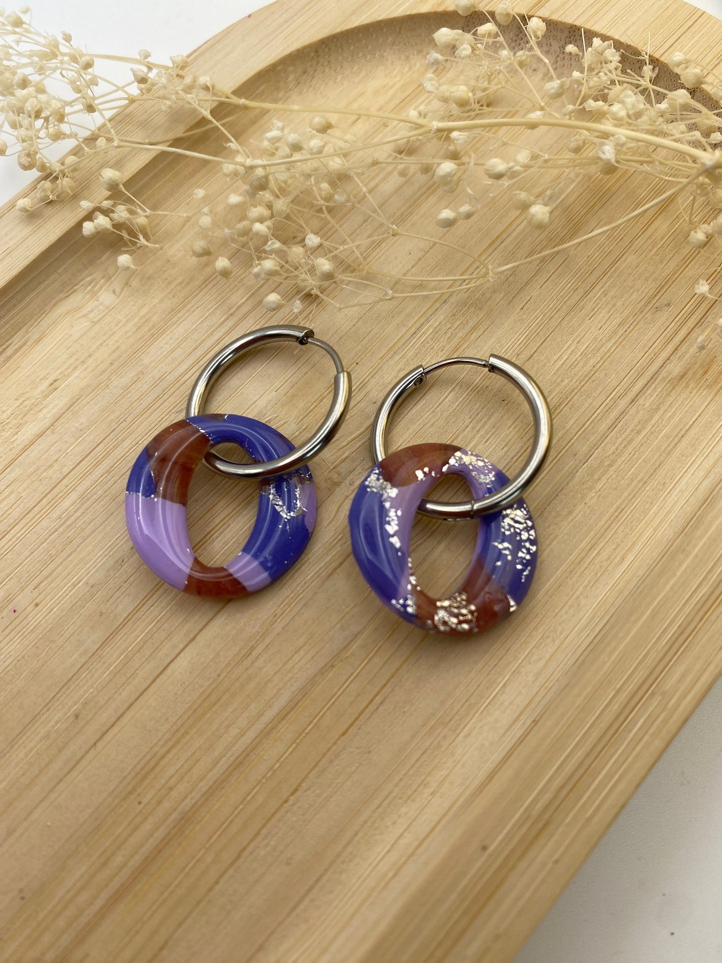 Pampilles rondes 20mm violet et argent