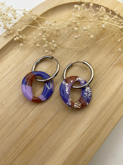 Pampilles rondes 20mm violet et argent