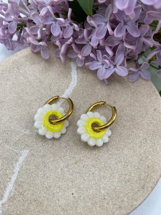 Pampilles Marguerite 20mm blanc et jaune