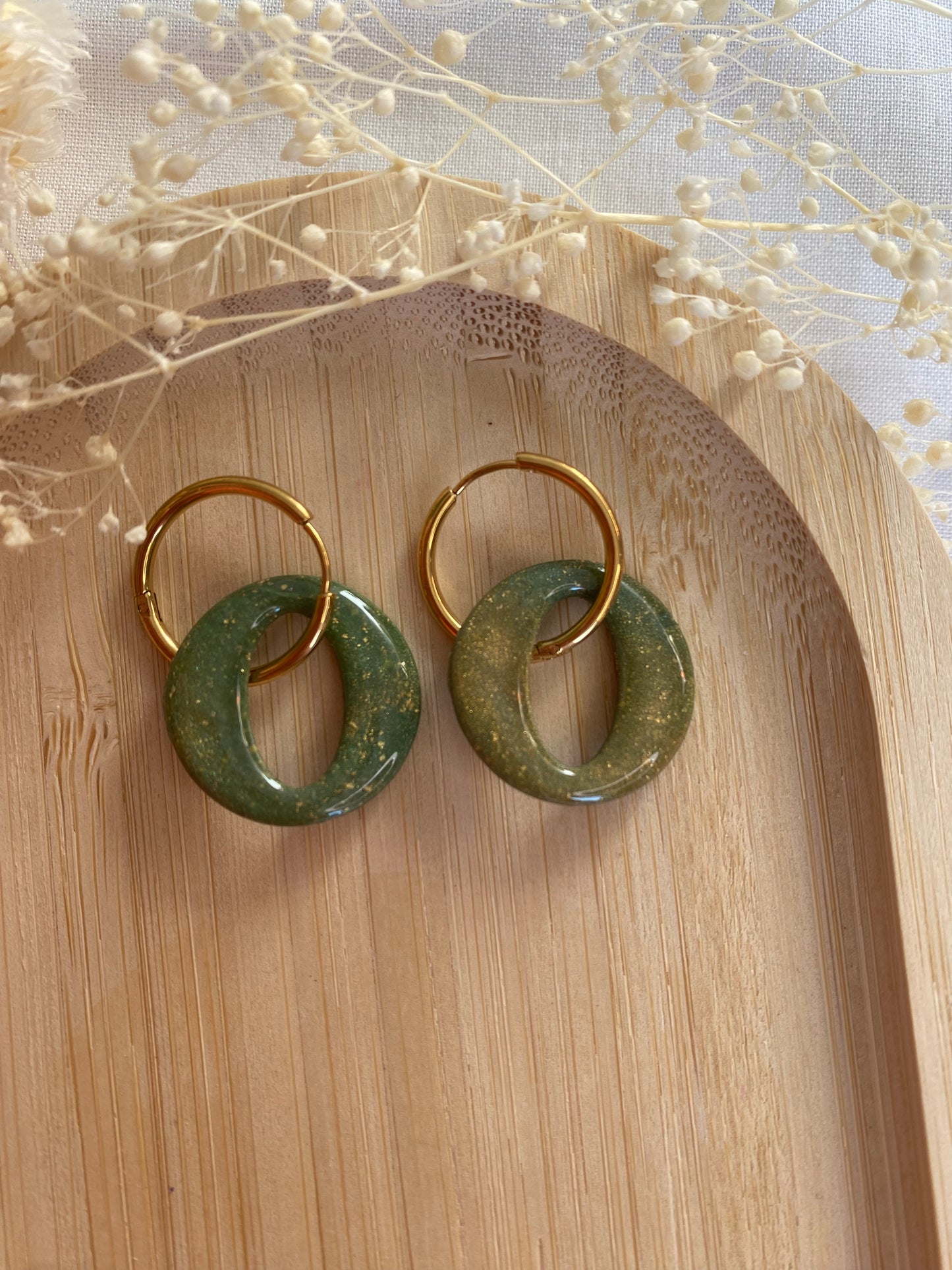 Pampilles rondes 20mm vert or bronze