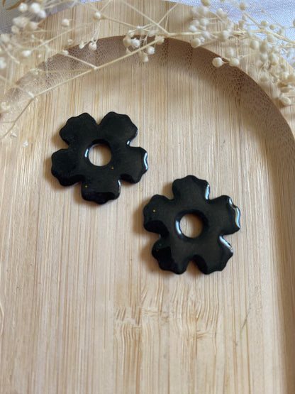 Pampilles fleurs noir pois argent