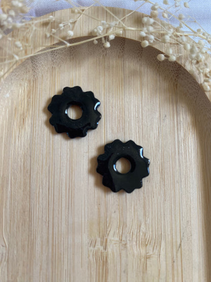 Pampilles mini fleurs 17mm noir pois argent