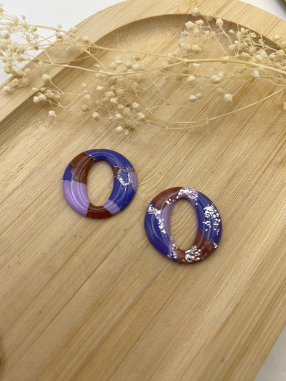 Pampilles rondes 20mm violet et argent