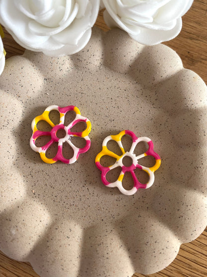 Pampilles Margot 25mm jaune fuchsia et blanc