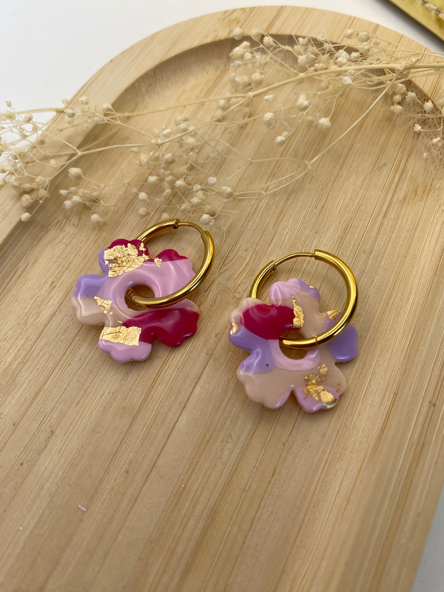 Pampilles fleurs 25mm different rose et or