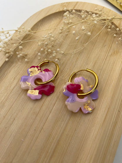 Pampilles fleurs 25mm different rose et or
