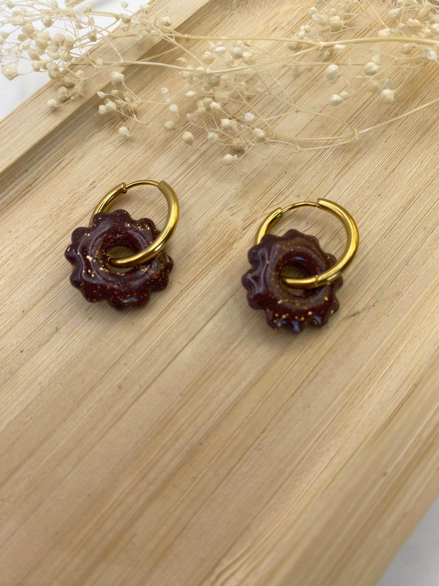 Pampilles mini fleurs 17mm marron et or