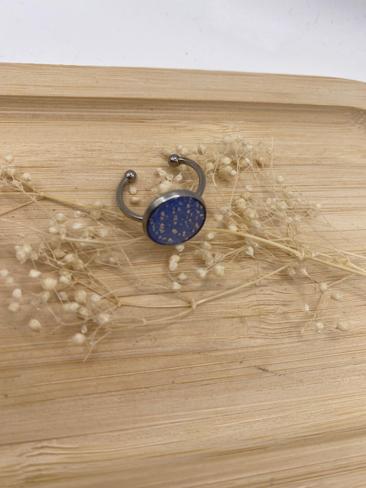 Bague incruste bleu nacré et argent