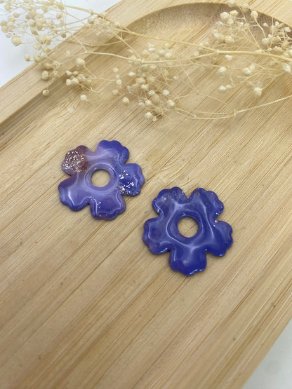 Pampilles fleurs 25mm melange violet argent