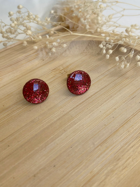Puces d'oreilles rondes paillettes bordeaux