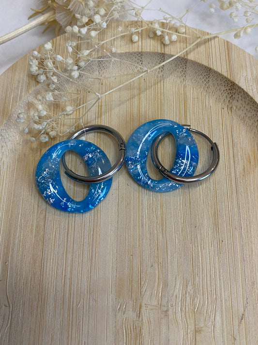 Pampilles rondes 20mm marbré bleu argent