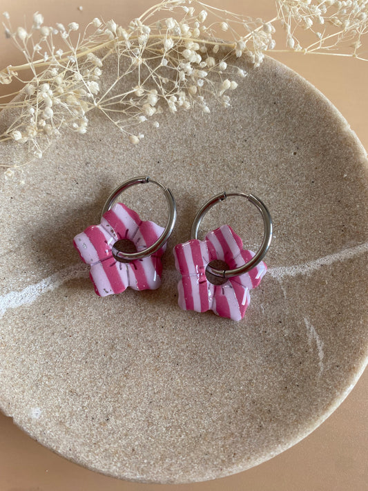 Pampilles Alba 25mm rayées mauve framboise et argent