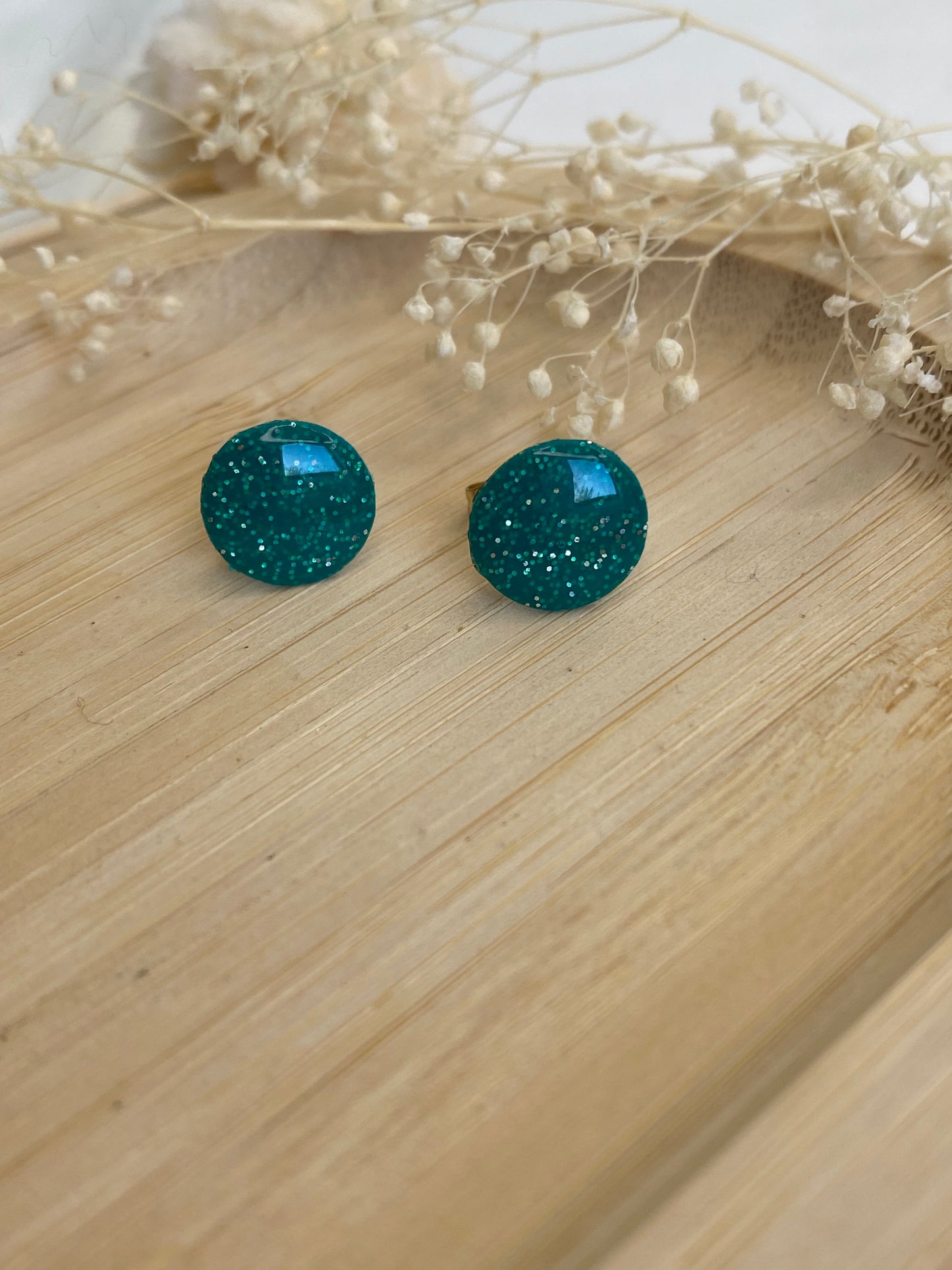 Puces d'oreilles rondes paillettes vert Émeraude