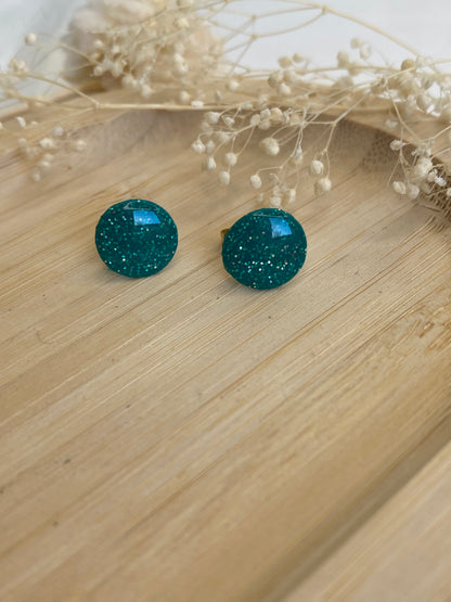 Puces d'oreilles rondes paillettes vert Émeraude