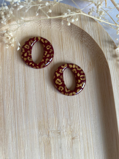 Pampilles rondes 20mm bordeaux léopard or