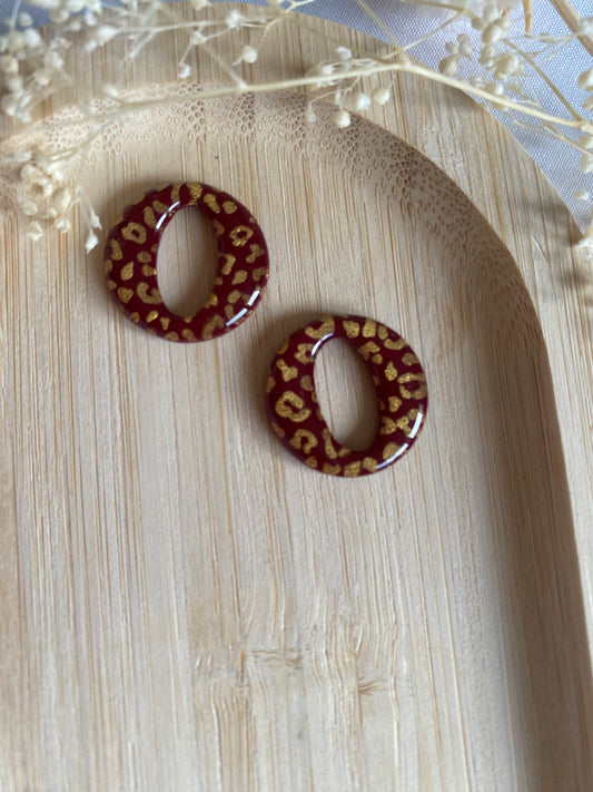 Pampilles rondes 20mm bordeaux léopard or