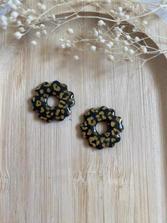 Pampilles mini fleurs 17mm noir leopard or