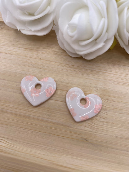 Pampilles coeur blanc motif fleurs rose gold
