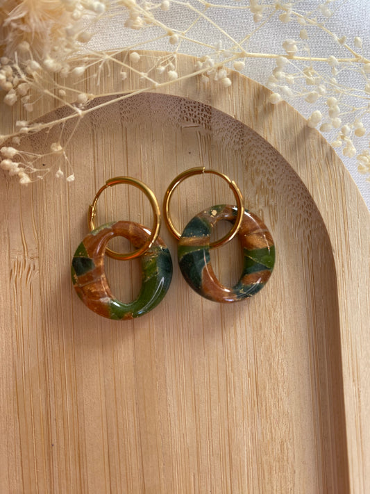 Pampilles rondes 20mm marbré vert or bronze