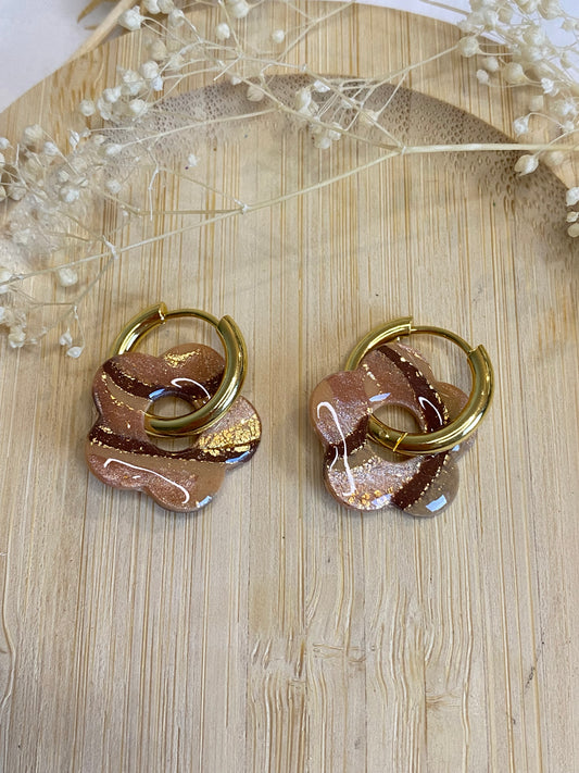 Pampilles Pétale rayé rose/ marron/or