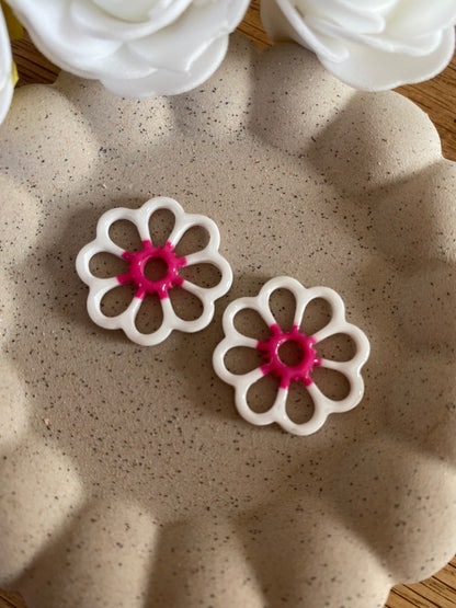 Pampilles Margot 25mm blanc coeur framboise