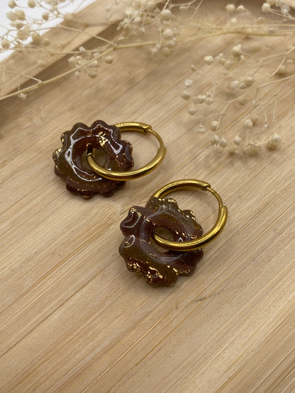 Pampilles mini fleurs 17mm rayé marron or