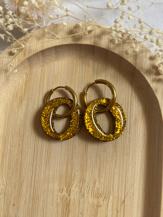 Pampilles rondes 20mm noir paillettes or