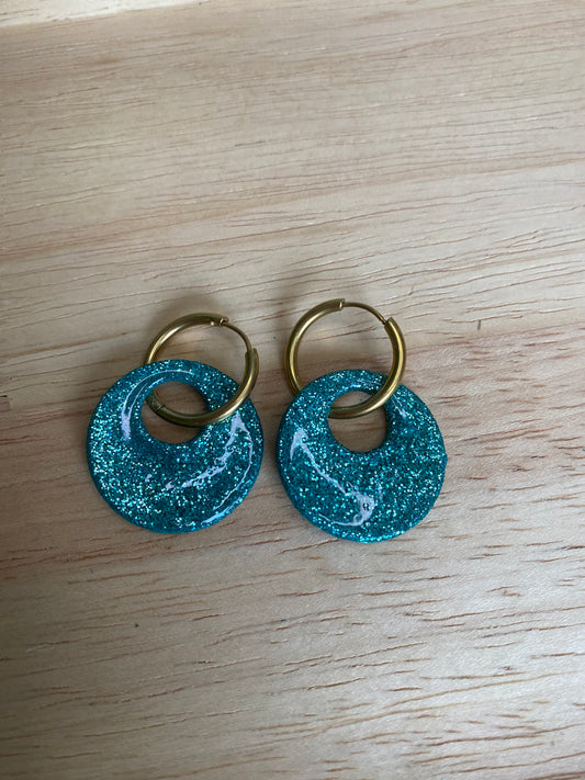 Pampilles Rosée 23 mm turquoise paillettes