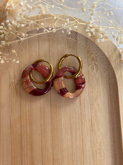 Pampilles rondes 20mm marbré bordeaux or