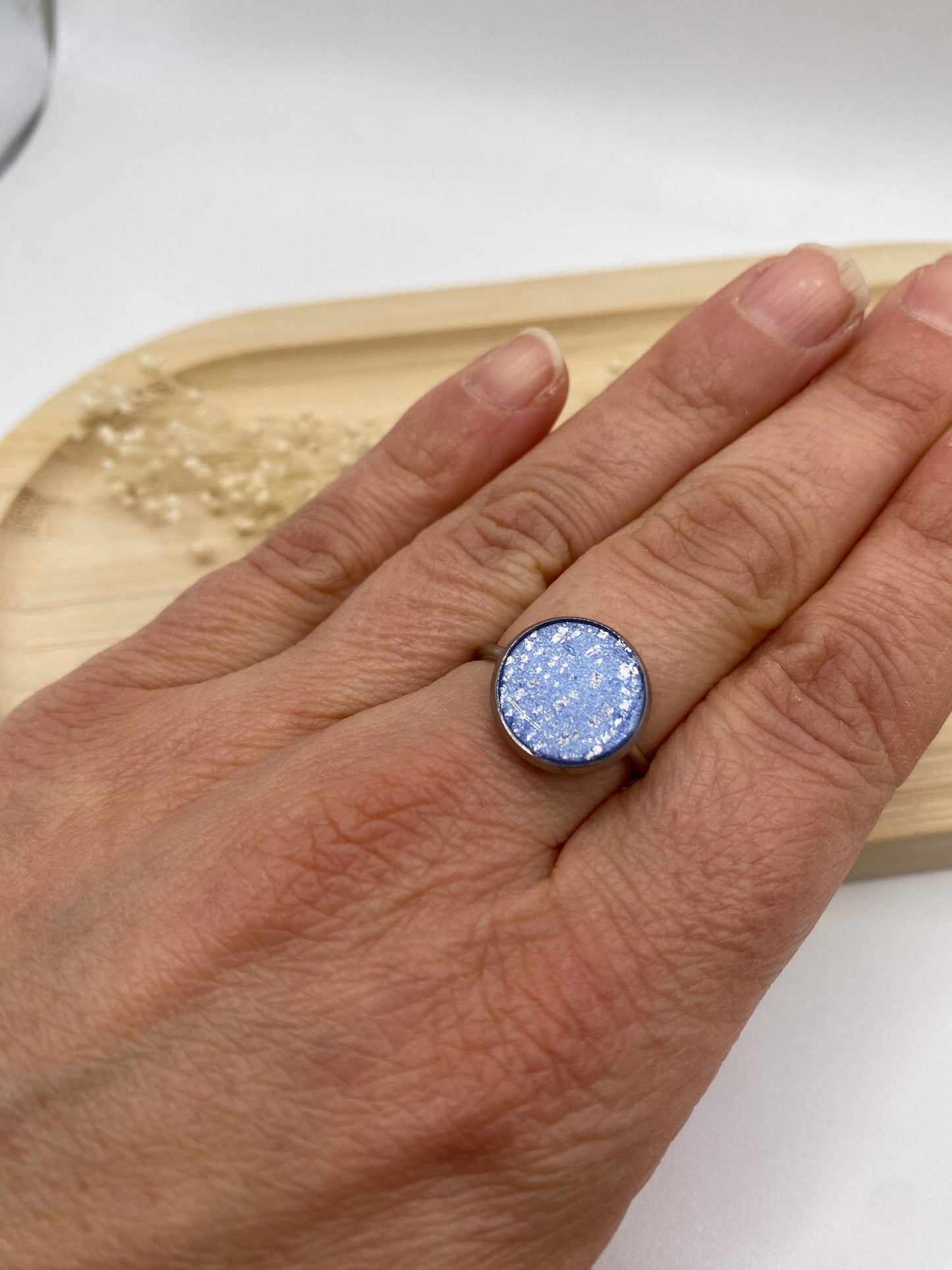 Bague incruste bleu nacré et argent