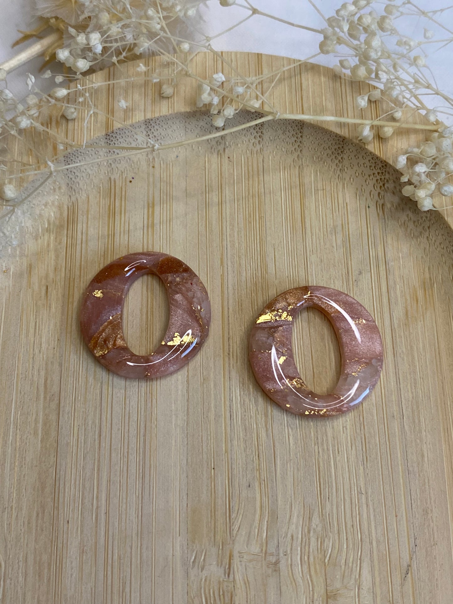 Pampilles rondes 20mm marbré rose or bronze