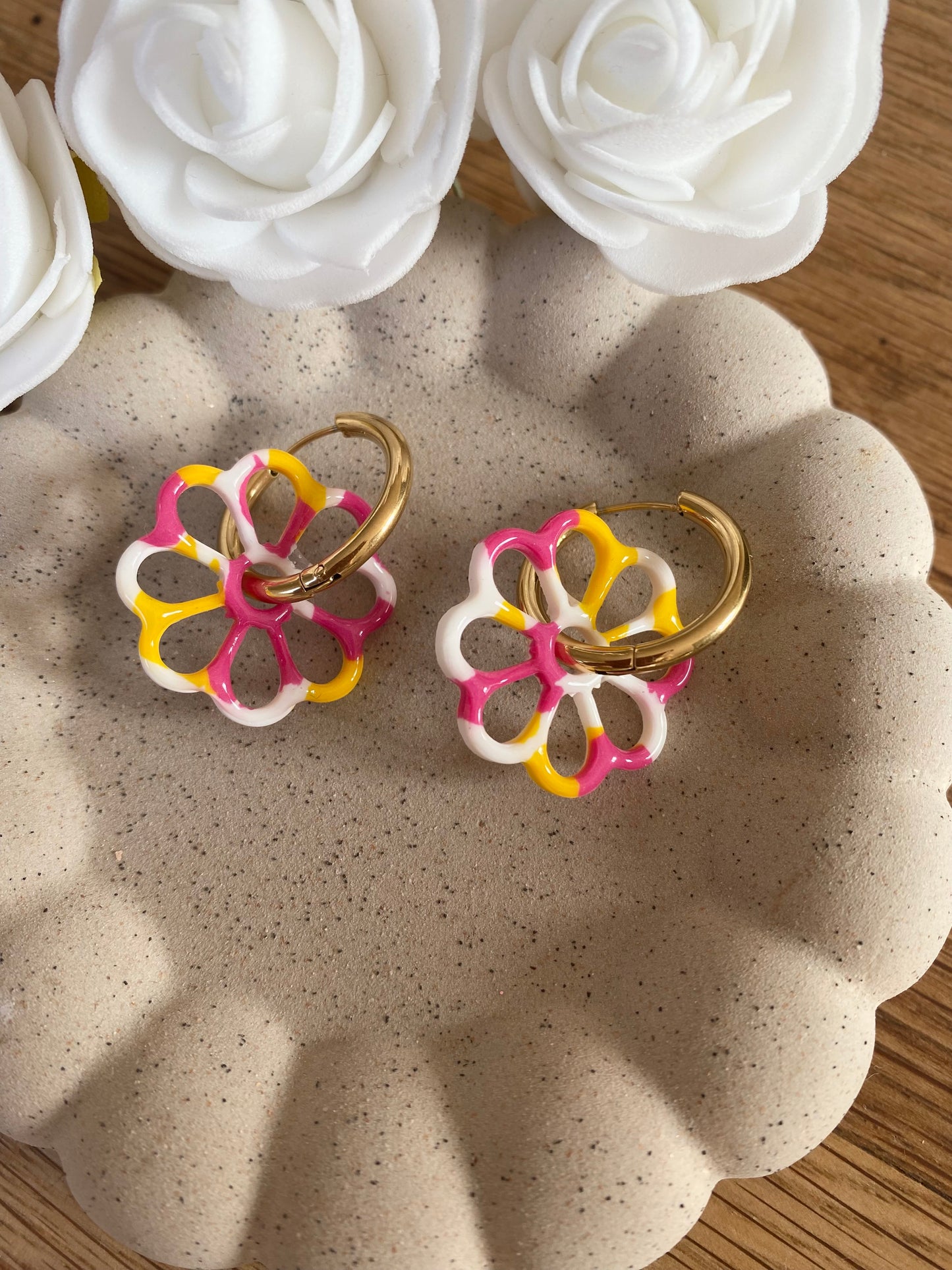Pampilles Margot 25mm jaune fuchsia et blanc
