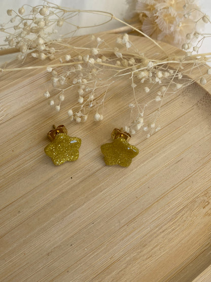 Puces d'oreilles étoiles or paillettes