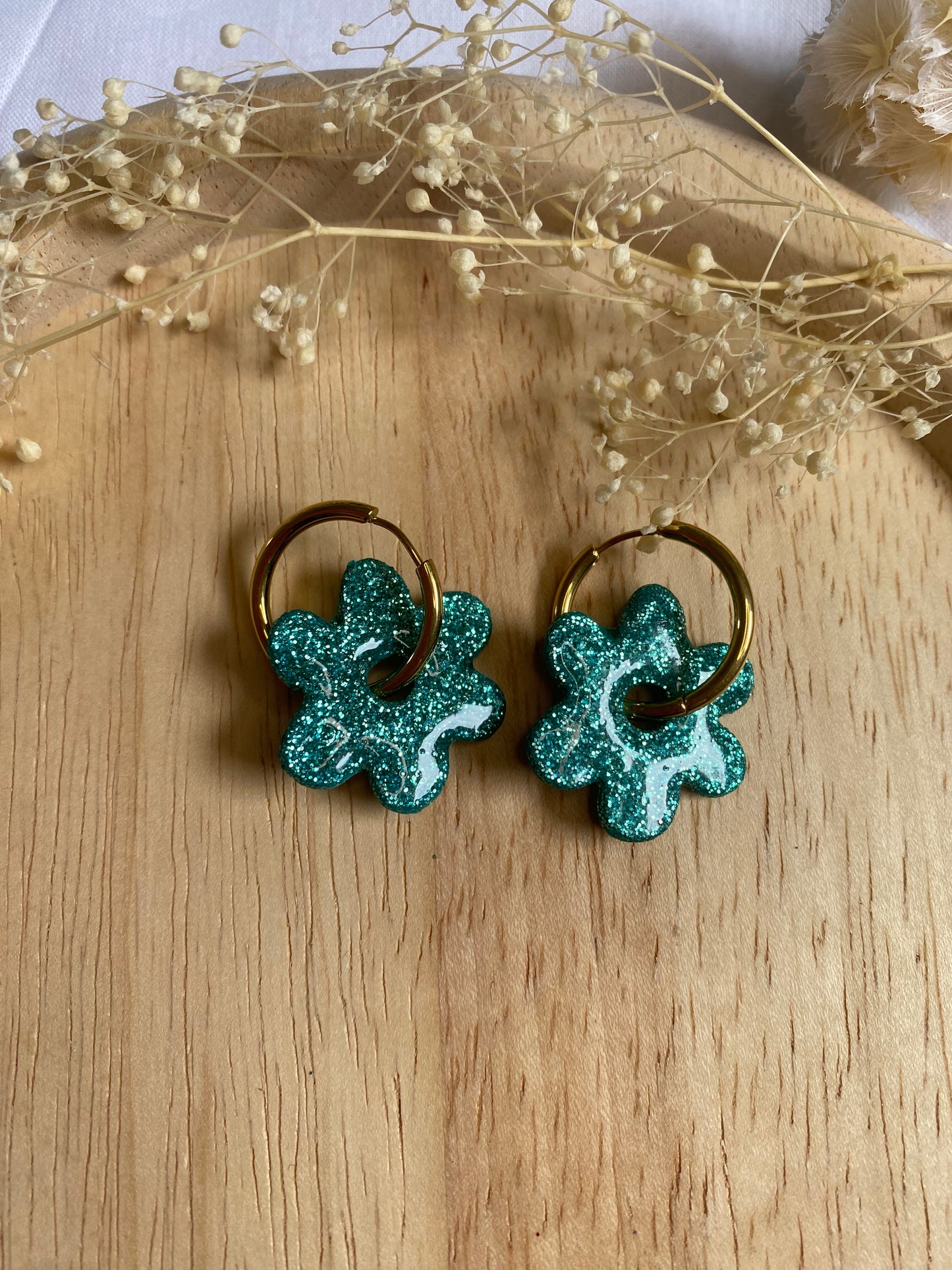 Pampilles Eden 25 mm turquoise paillettes