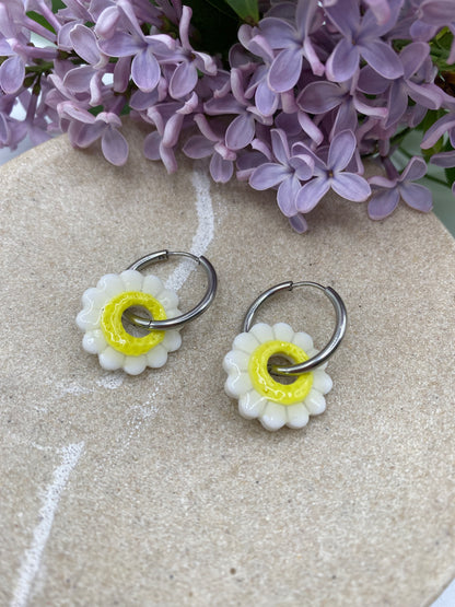 Pampilles Marguerite 20mm blanc et jaune