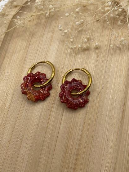 Pampilles mini fleurs 17mm bordeaux or