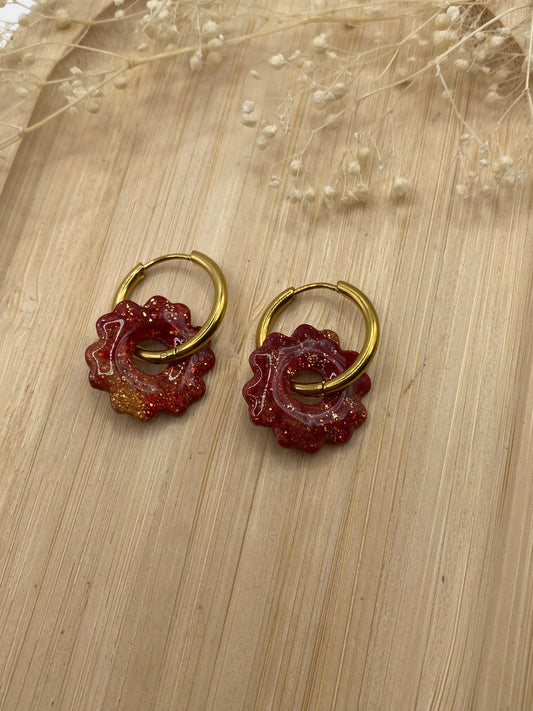 Pampilles mini fleurs 17mm bordeaux or