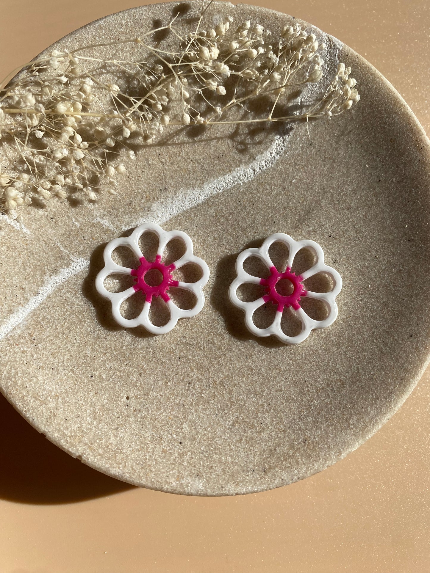 Pampilles Margot 25mm blanc coeur framboise