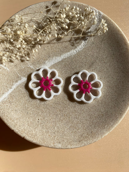 Pampilles Margot 25mm blanc coeur framboise