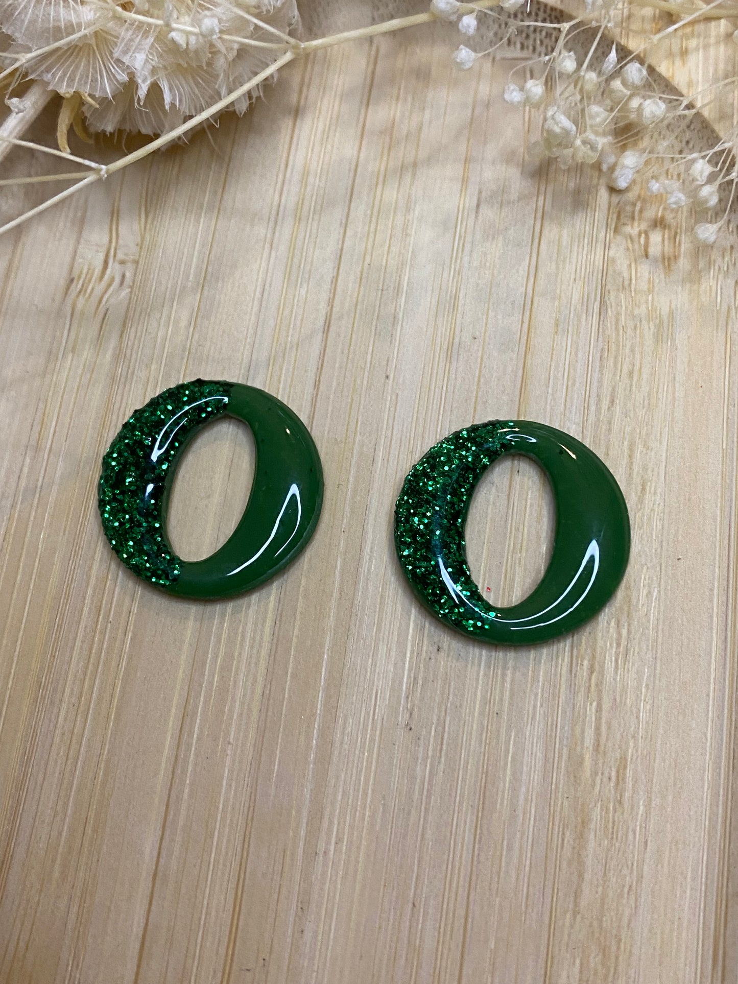Pampilles rondes 20mm vert et paillettes