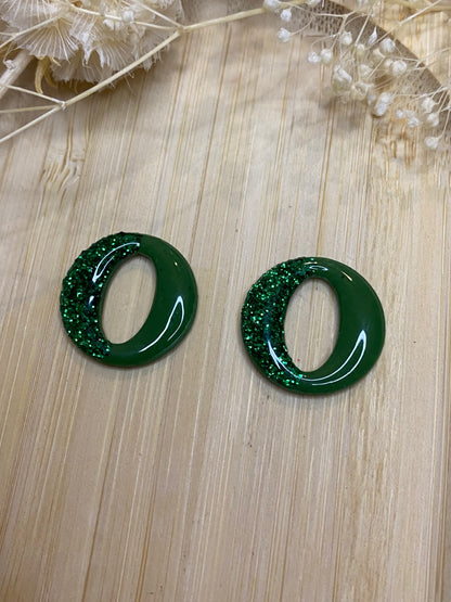 Pampilles rondes 20mm vert et paillettes