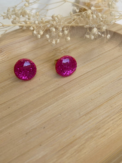 Puces d'oreilles rondes paillettes fushia