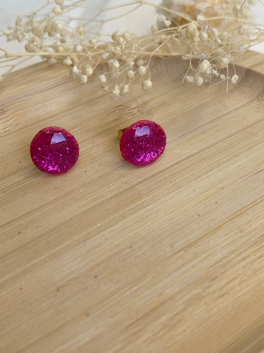 Puces d'oreilles rondes paillettes fushia